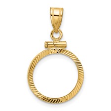 Image of Wideband Distinguished Coin Jewelry 14k Polished and Diamond-cut 15.0mm x 0.8mm Screw Top Coin Bezel Pendant