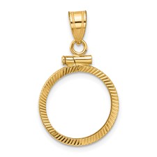 Image of Wideband Distinguished Coin Jewelry 14k Polished and Diamond-cut 15.5mm x 1.1mm Screw Top Coin Bezel Pendant