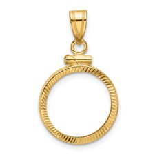 Image of Wideband Distinguished Coin Jewelry 14k Polished and Diamond-cut 16.0mm x 1.35mm Screw Top Coin Bezel Pendant