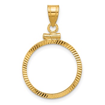 Wideband Distinguished Coin Jewelry 14k Polished and Diamond-cut 19.0mm x 1.1mm Screw Top Coin Bezel Pendant