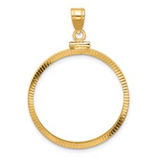 Image of Wideband Distinguished Coin Jewelry 14k Polished and Diamond-cut 27.5mm x 2.1mm Screw Top Coin Bezel Pendant