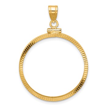 Wideband Distinguished Coin Jewelry 14k Polished and Diamond-cut 27.5mm x 2.1mm Screw Top Coin Bezel Pendant