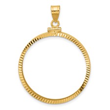 Image of Wideband Distinguished Coin Jewelry 14k Polished and Diamond-cut 30.0mm x 3.00mm Screw Top Coin Bezel Pendant