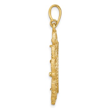 Wideband Distinguished Coin Jewelry 14k Polished Textured and Diamond-cut Victorian 16.5mm Prong Coin Bezel Pendant — alternate view