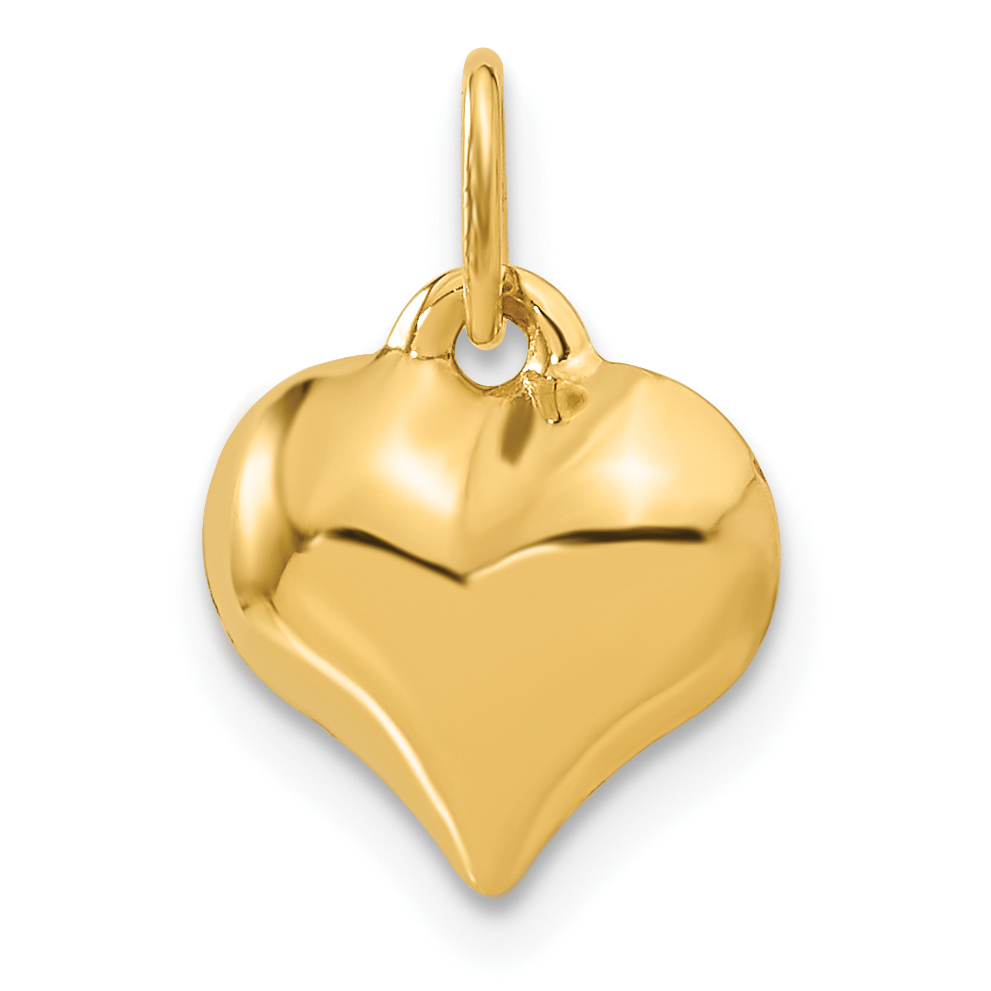 3-D Puffed Heart Charm Pendant 14k Yellow Gold 15x11mm 3D product image view 3