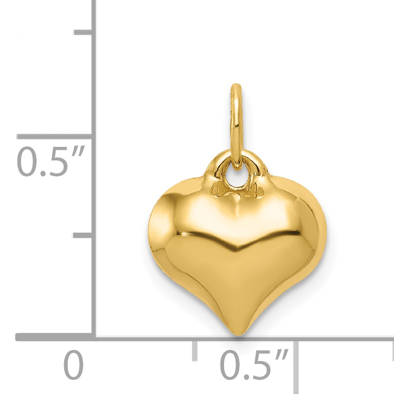 3-D Puffed Heart Charm Pendant 14k Yellow Gold 15x11mm 3D product image view 4