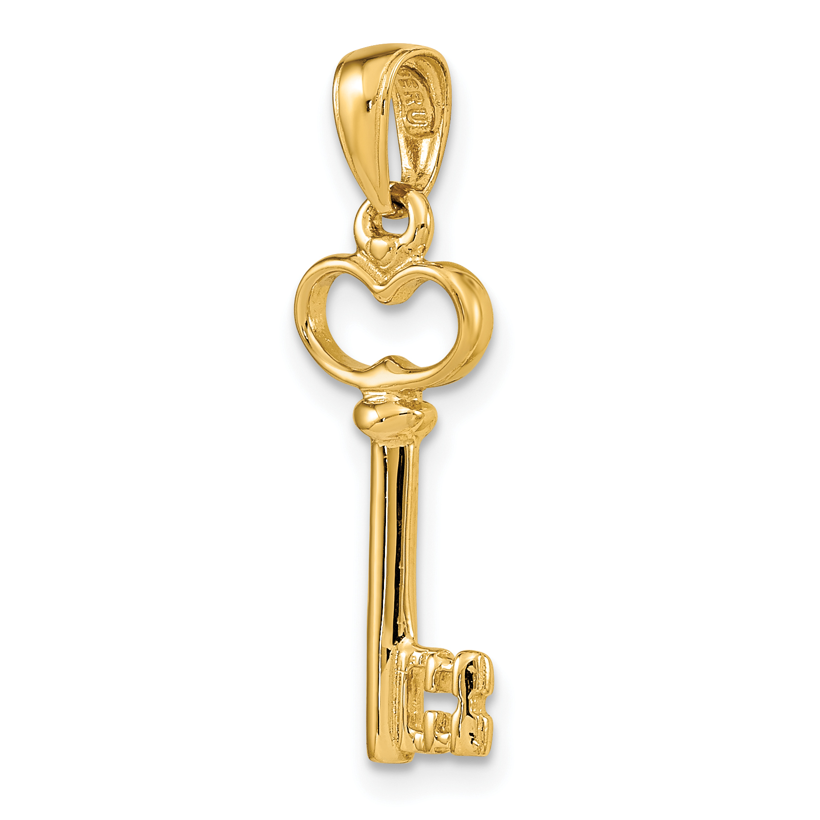 3-D Key Charm Pendant 14k Yellow Gold 26x8mm Symbols Solid detailed image 4