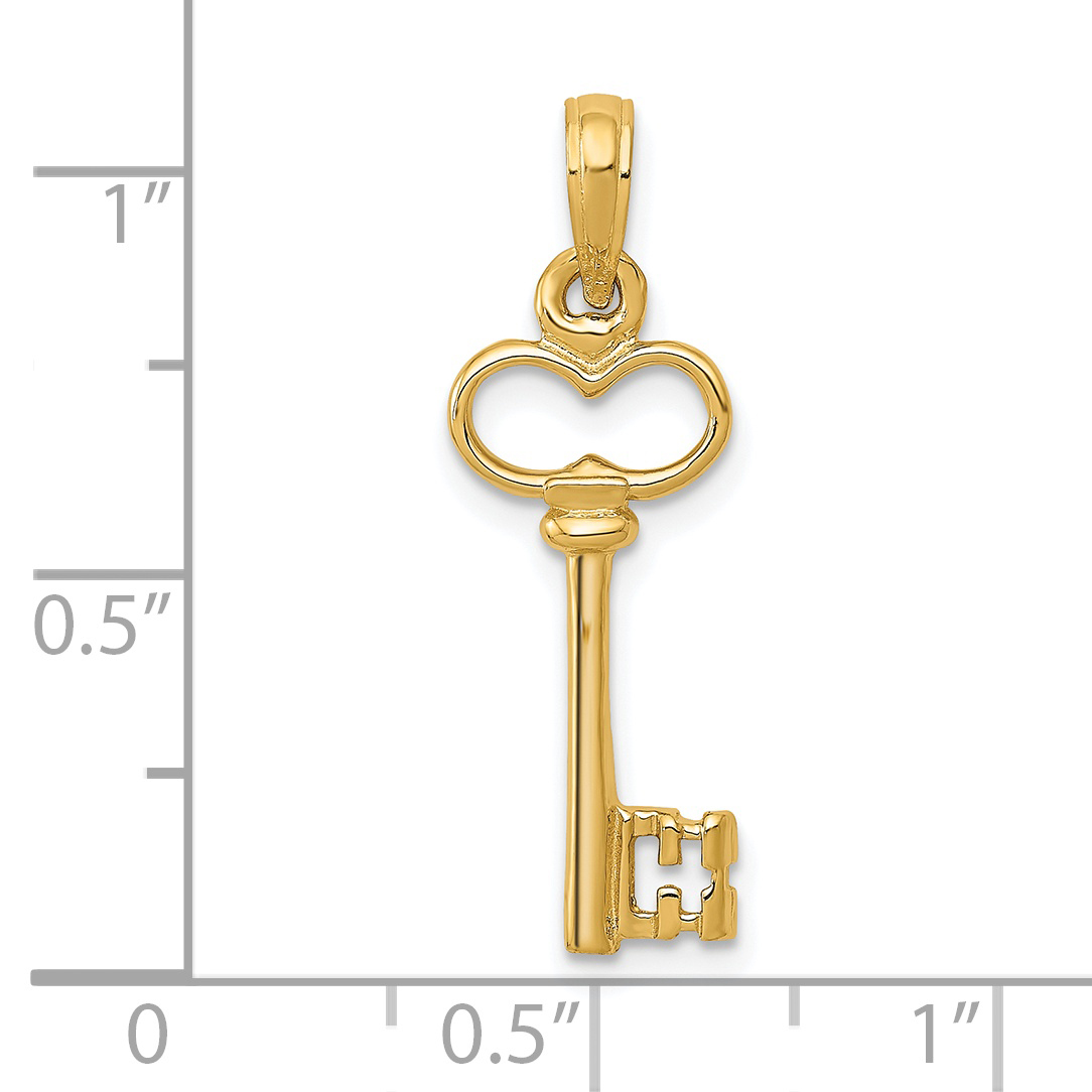 3-D Key Charm Pendant 14k Yellow Gold 26x8mm Symbols Solid detailed image 5