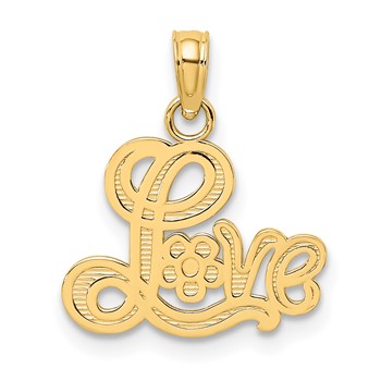 14k LOVE Script with Flower Charm
