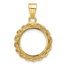 Image of Wideband Distinguished Coin Jewelry 14k Diamond-cut with Rope 14.0mm Prong Coin Bezel Pendant