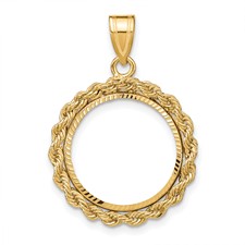 Image of Wideband Distinguished Coin Jewelry 14k Diamond-cut with Rope 16.5mm Prong Coin Bezel Pendant