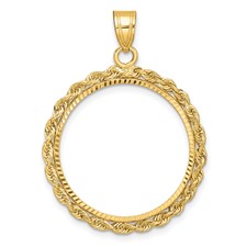 Image of Wideband Distinguished Coin Jewelry 14k Diamond-cut with Rope 22.0mm Prong Coin Bezel Pendant