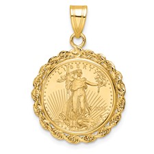 Image of Wideband Distinguished Coin Jewelry 14k Polished Rope Mounted 1/10oz American Eagle Prong Coin Bezel Pendant
