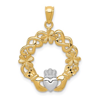 14k and White Rhodium Claddagh Pendant