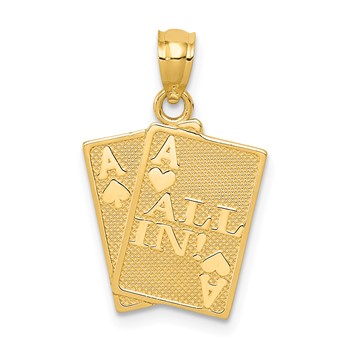 14k Ace of Hearts and Ace of Spades ALL IN! Cards Pendant