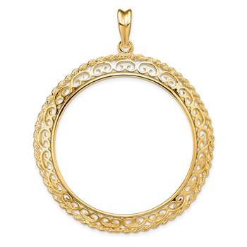 10ky Rope Edge w/ Scroll Design 39.5mm Prong Coin Bezel Pendant