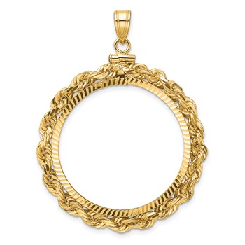 Wideband Distinguished Coin Jewelry 14k Polished Rope and Diamond-cut 30.0mm x 3.00mm Screw Top Coin Bezel Pendant