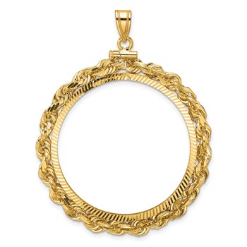 Wideband Distinguished Coin Jewelry 14k Polished Rope and Diamond-cut 32.7mm x 3.00mm Screw Top Coin Bezel Pendant