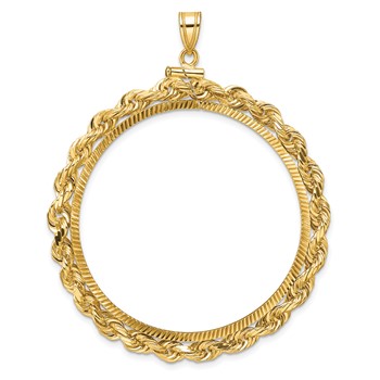Wideband Distinguished Coin Jewelry 14k Polished Rope and Diamond-cut 39.5mm x 1.1mm Screw Top Coin Bezel Pendant