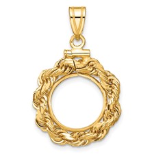 Image of Wideband Distinguished Coin Jewelry 14k Polished Rope 13.0mm x 1.1mm Screw Top Coin Bezel Pendant