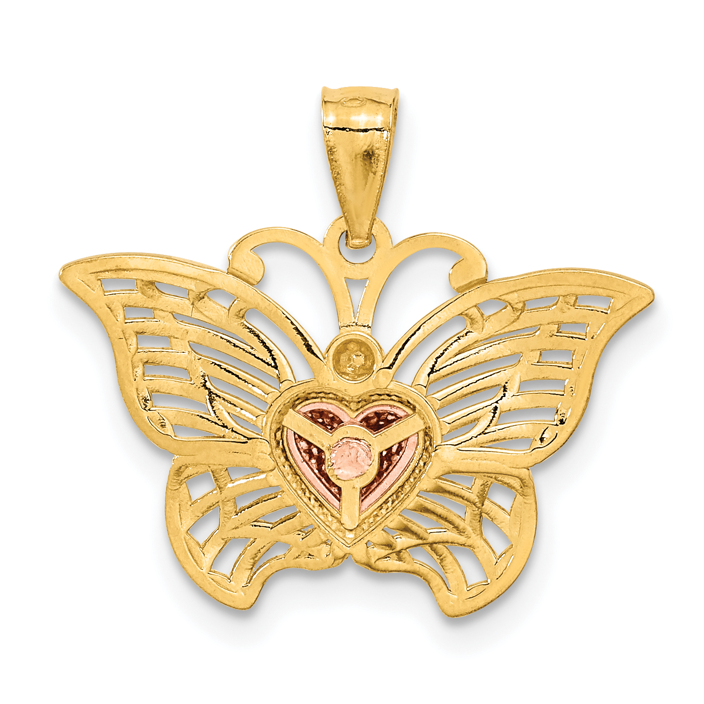 White Rhodium Butterfly with Heart Pendant Charm 19x21mm 14k Two-tone Gold Solid detailed image 3