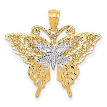 14k and White Rhodium Fancy Butterfly Pendant