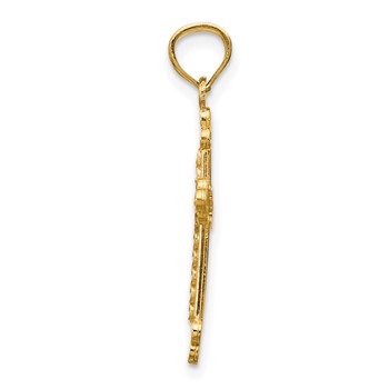 14k and White Rhodium Budded Cross with Heart Center Pendant — alternate view