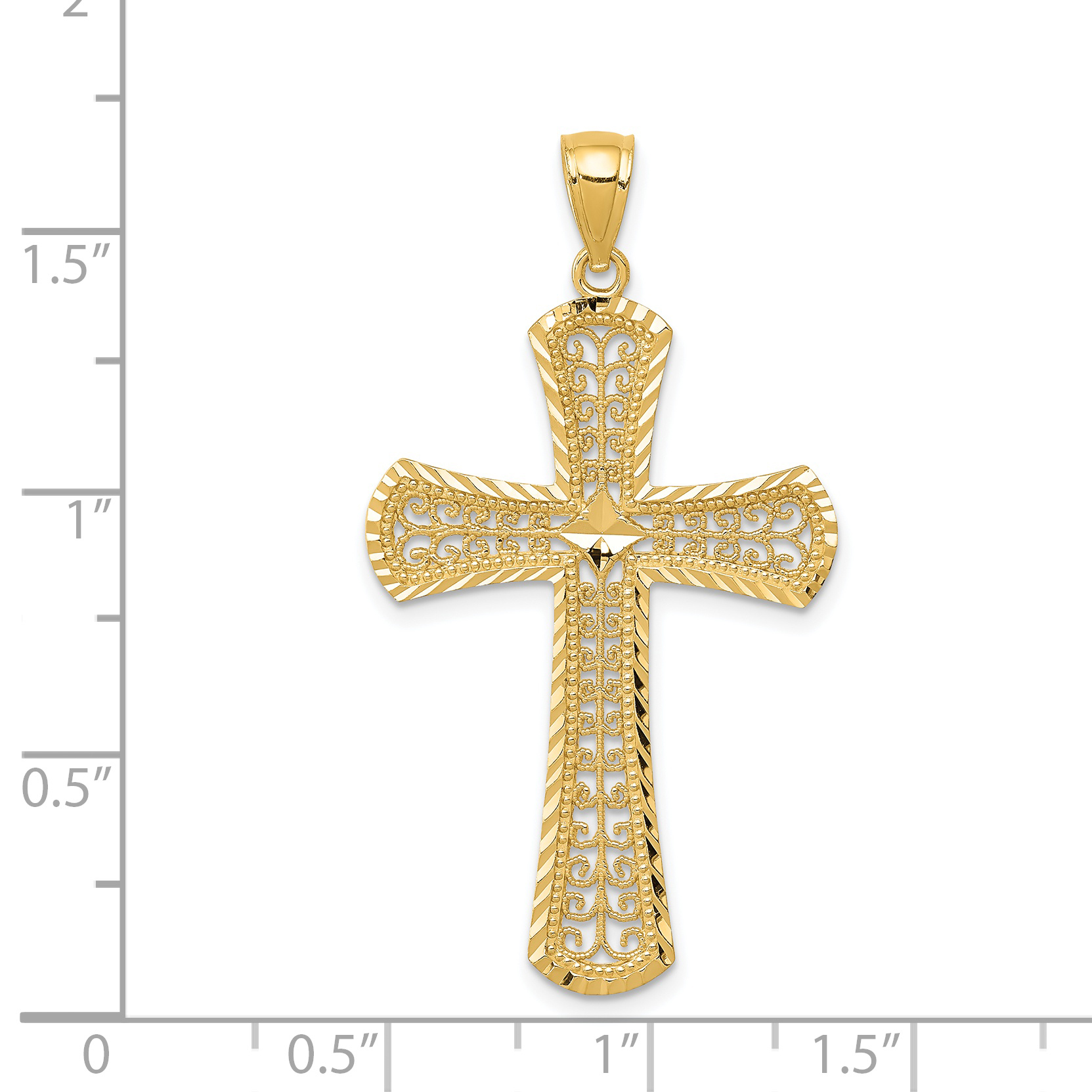 Real 14K Yellow Gold Diamond-cut Filigree Cross Charm Pendant 1.65 Inch - New detailed image 3