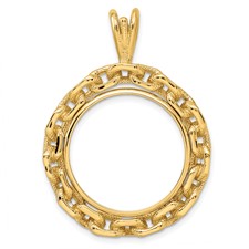 Image of Wideband Distinguished Coin Jewelry 14k Polished and Textured Chain Link 21.6mm Prong Coin Bezel Pendant