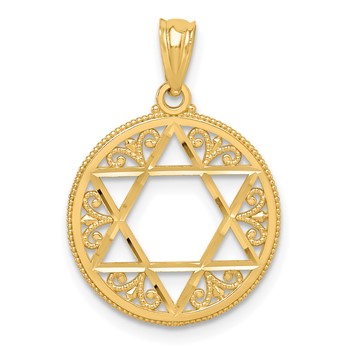 14k Filigree Star of David Round Pendant