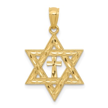 14k Diamond-cut Star of David with Cross Pendant