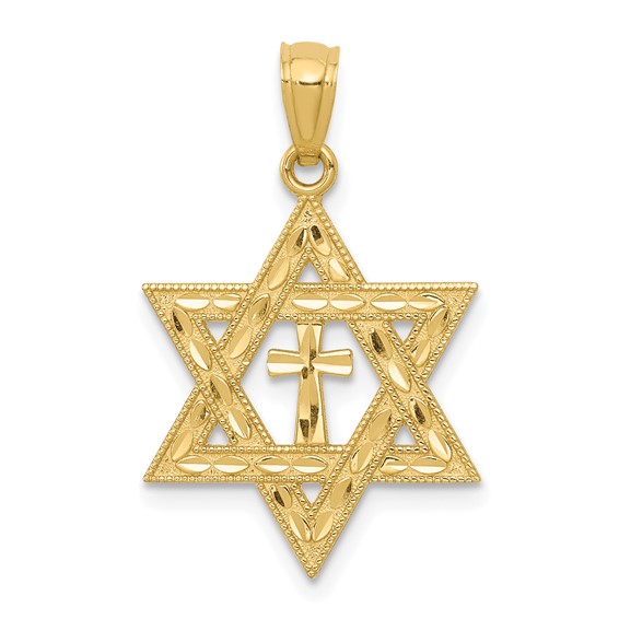 14k Diamond-cut Star of David w/Cross Pendant - Quality Gold