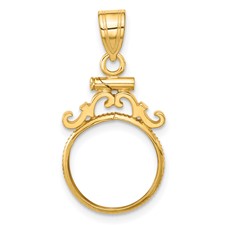 Image of Wideband Distinguished Coin Jewelry 14k Polished French Scroll 13.0mm x 1.1mm Screw Top Coin Bezel Pendant