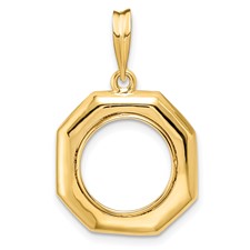 Image of Wideband Distinguished Coin Jewelry 14k Polished Octagonal 13.0mm Prong Coin Bezel Pendant