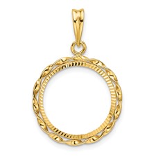 Image of Wideband Distinguished Coin Jewelry 14k Polished Hand Twisted Ribbon and Diamond-cut 16.5mm Prong Coin Bezel Pendant