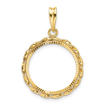 Wideband Distinguished Coin Jewelry 14k Polished Hand Twisted Ribbon and Diamond-cut 18.0mm Prong Coin Bezel Pendant