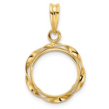 Image of Wideband Distinguished Coin Jewelry 14k Polished Hand Twisted Ribbon 13.0mm Prong Coin Bezel Pendant