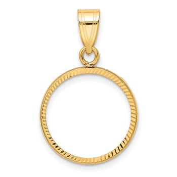 Wideband Distinguished Coin Jewelry 10k Polished and Diamond-cut 16.0mm Prong Coin Bezel Pendant