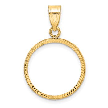 Wideband Distinguished Coin Jewelry 10k Polished and Diamond-cut 17.8mm Prong Coin Bezel Pendant