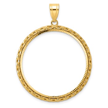 14k Diamond Cut Box with 32.7mm Prong Coin Bezel Pendant