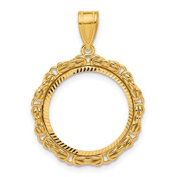 14k Diamond Cut Byzantine Link with 16.5mm Prong Coin Bezel Pendant