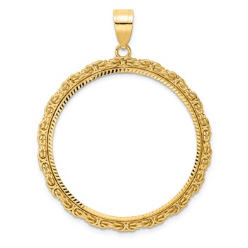 14k Diamond Cut Byzantine Link with 32.7mm Prong Coin Bezel Pendant