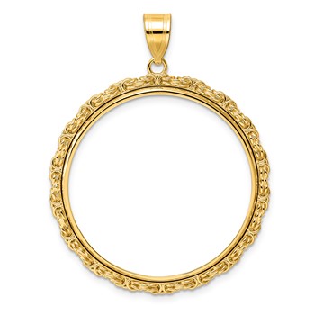 14k Polished Byzantine Link with 32.0mm Prong Coin Bezel Pendant