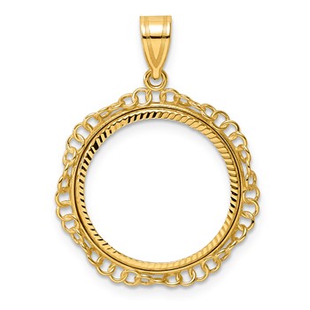 14k Diamond Cut Twisted Ring with 18.0mm Prong Coin Bezel Pendant