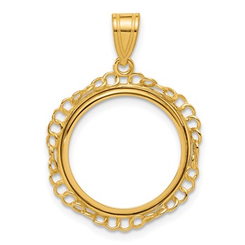 14k Polished Twisted Ring with 16.5mm Prong Coin Bezel Pendant
