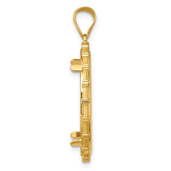 14k Diamond Cut Columns with 22.0mm Prong Coin Bezel Pendant — alternate view