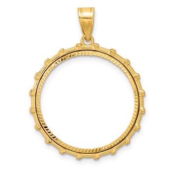 14k Diamond Cut Columns with 22.0mm Prong Coin Bezel Pendant