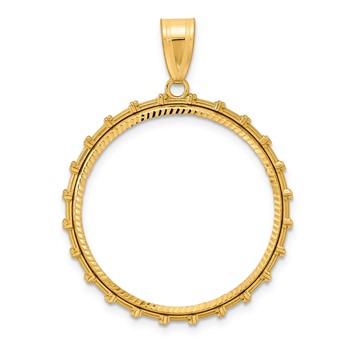 14k Diamond Cut Columns with 27.0mm Prong Coin Bezel Pendant