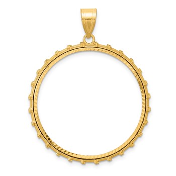 14k Diamond Cut Columns with 32.0mm Prong Coin Bezel Pendant