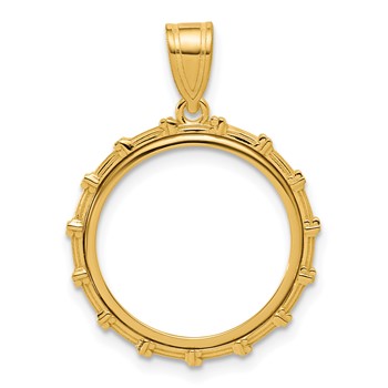 14k Polished Columns with 16.5mm Prong Coin Bezel Pendant